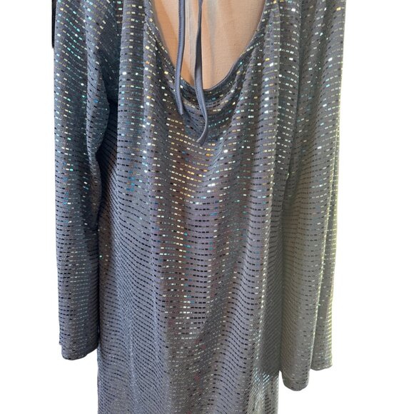 NWT Cider 3XL Sequin Open-Back Long Sleeve Dress - Iridescent Silver - Picture 8 of 14
